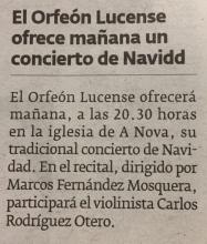 El Orfeón Lucense ofrece mañana un concierto de Navidad