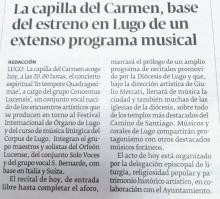 La capilla del Carmen, base del estreno en Lugo de un extenso programa musical