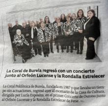 La Coral de Burela regresó con un concierto junto al Orfeón Lucense y la Rondalla Estrelecer