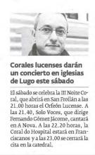 Colares lucenses darán un concierto en iglesias de Lugo este sábado
