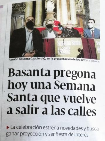 Basanta pregona hoy una Semana Santa que vuelve a salir a las calles