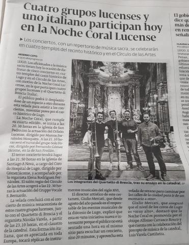 Cuatro grupos lucenses y uno italiano participan hoy en la Noche Coral Lucense