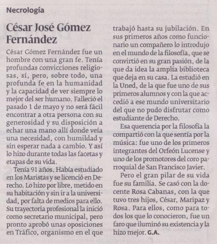 Necrología: César José Gómez Fernández