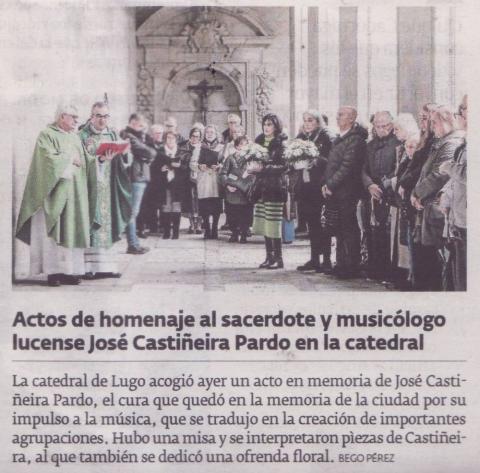 Actos de homenaje al sacerdote y musicólogo lucense José Castiñeira Pardo en la catedral
