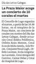 La Praza Maior acoge un concierto de 10 corales el martes