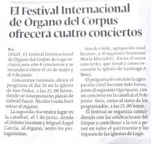 El Festival Internacional de Órgano del Corpus ofrecerá cuatro conciertos